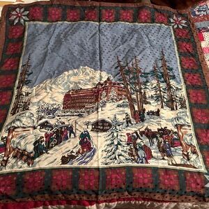 Vintage ALFRED SUNG Scarf - Winter Wonderland Silk Scarf, 34”x34”